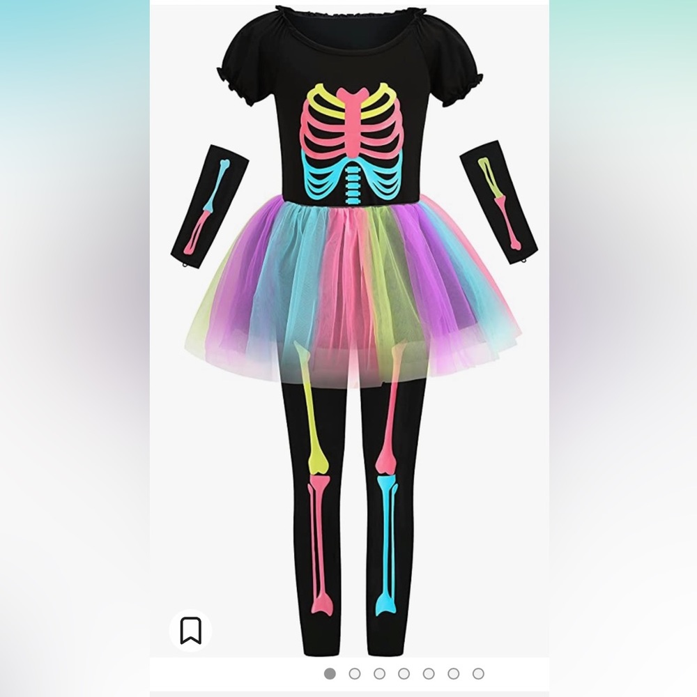Girls Black Neon Skeleton Tutu Costume